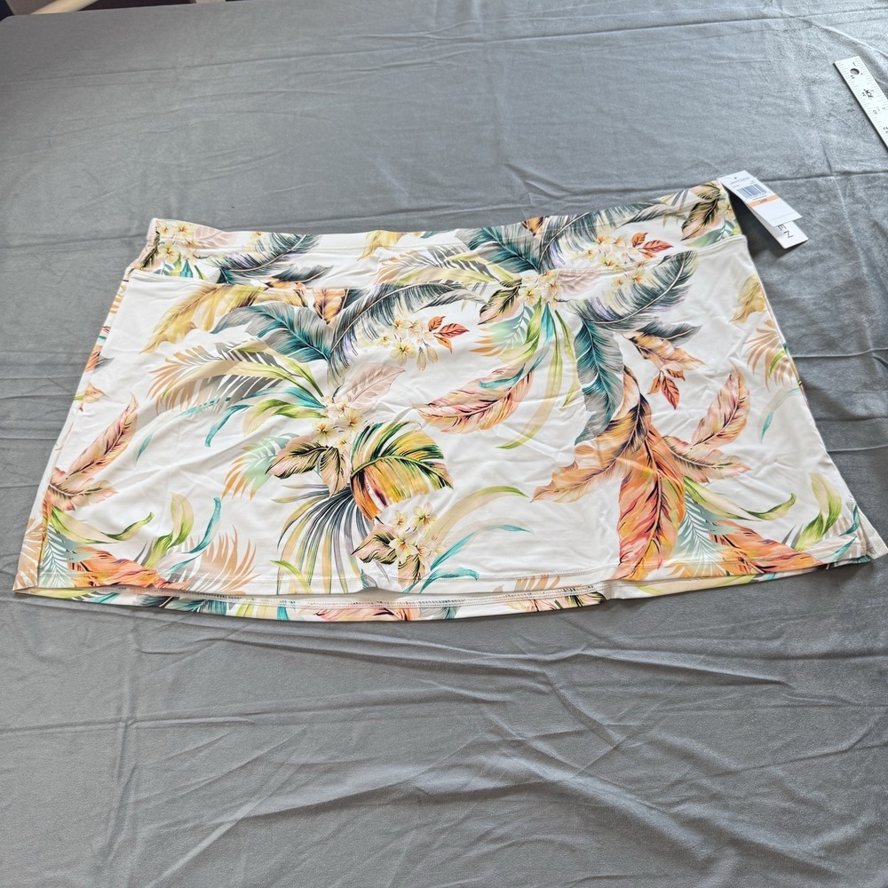 Jantzen Swim Skirt Coverup Womens 24W White Tropical Floral Print Swimwear Beach